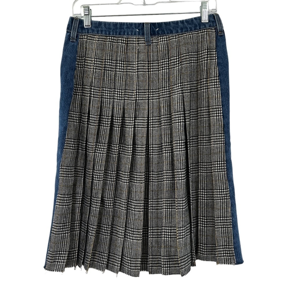Habitual Pleated Imperial Plaid Mixed Media Denim Jean Skirt Preppy Academia 27‎